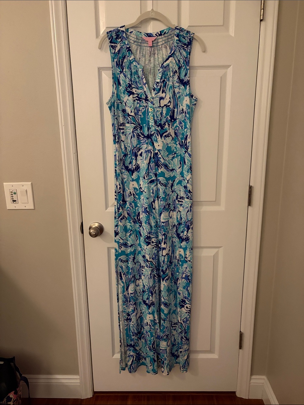 Lilly Pulitzer Teal and Navy Printed Maxi Dress